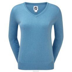 Footjoy lyseblå uldblanding v-hals pullover kvinder F42HB758 lyseblå
