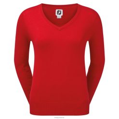 Footjoy rød uldblanding v-hals pullover kvinder F42HB1584 rød